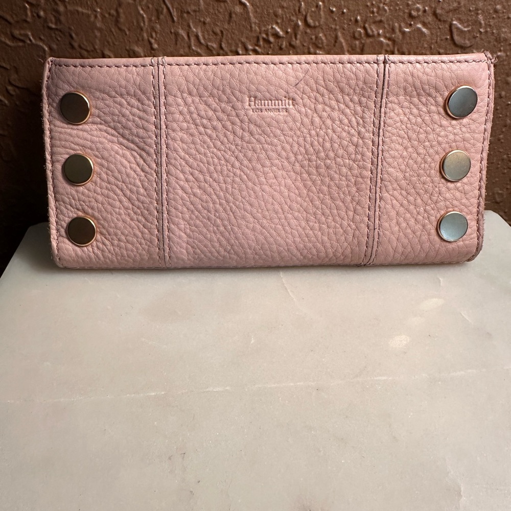 Hammitt Pink Pebbled Leather Wallet with Silver Studs